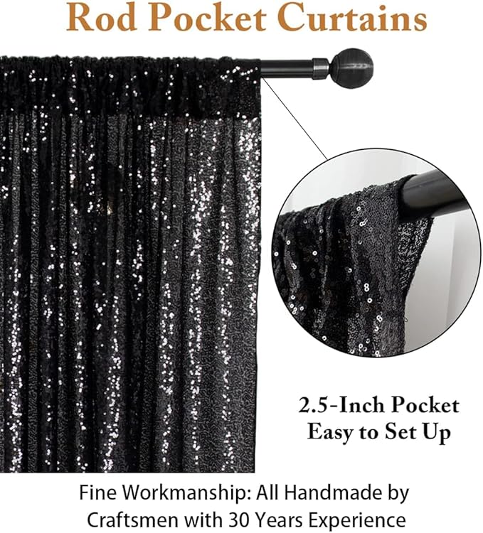 ShinyBeauty 4FTx8FT Black Sequin Backdrop,Sequin Photo Booth Backdrop,Sparkling Photography Prop Shimmer Backdrop Curtain for Birthday Party Decoration