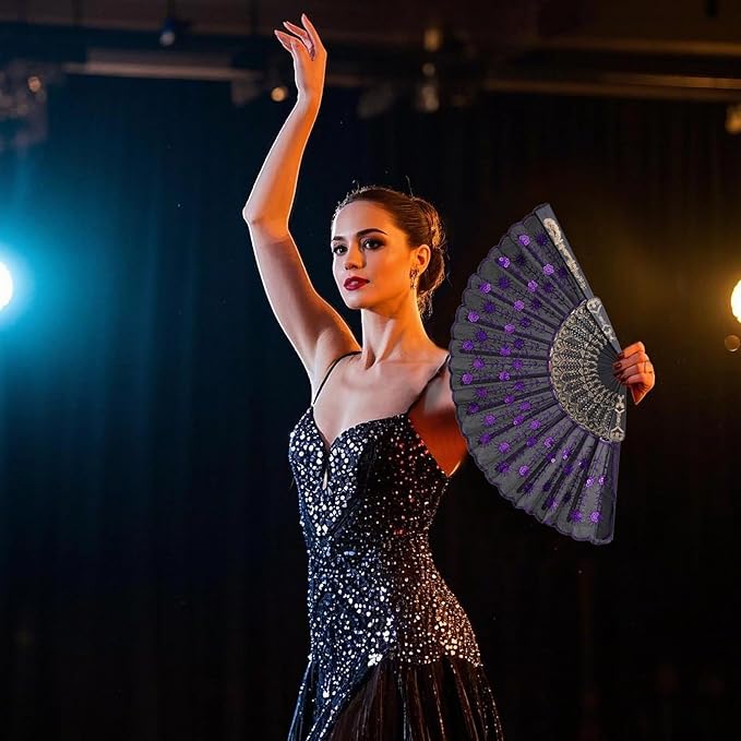 QIRMIZI 30 Pack Fabric Folding Handheld Fans, Perfect for Weddings, Parties, and Dancing,Purple