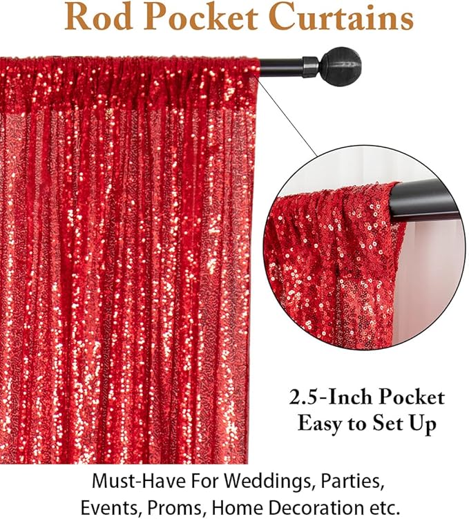 ShinyBeauty Sequin Backdrop Red 10X10FT for Photography, Wedding, Baby Birthday, Photo Booth - Glitter Shimmer Party Backdrop