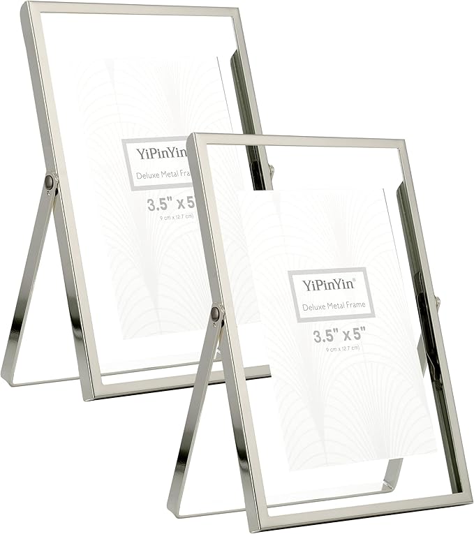 Silver 4x6''Double Floating Frame For Photo Sizes 2x3'',3.5x5'', For Desk/Shelf Display,Gift Choice Photo Frame for Wedding, Christmas,Home or Office Decor