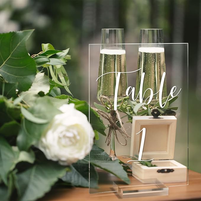 UNIQOOO Acrylic Wedding Table Numbers 1-40 with Stands | 4x6 inch Printed Calligraphy, Clear Table Number Signs and Holders | Perfect for Wedding Reception, Centerpiece Decoration, Event, Party