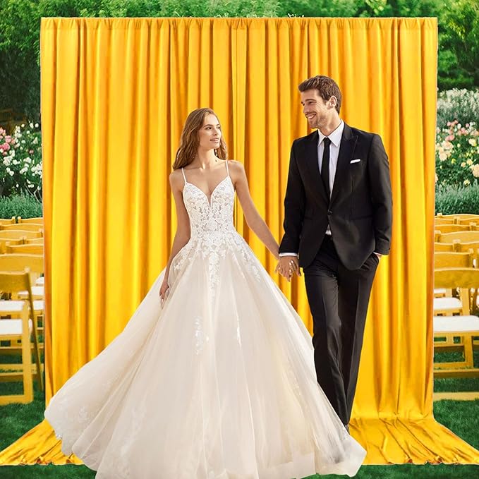 2 Panels Gold Yellow Backdrop Curtain, 10 x 10 Feet Background Curtains for Parties, Weddings, Baby Showers, Bachelorette Halloween, Christmas Birthday Party Photoshoot Backdrop Curtains Decorations