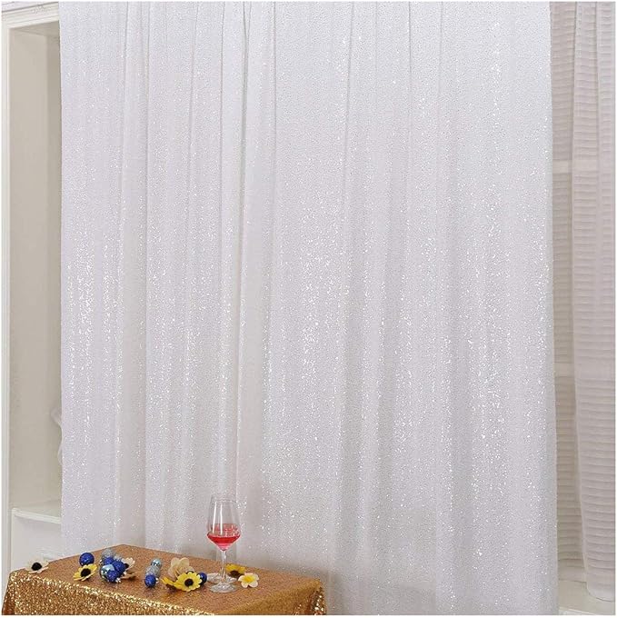 Poise3EHome 8FT x 8FT White Sequin Photography Backdrop Curtain for Party Decoration, White