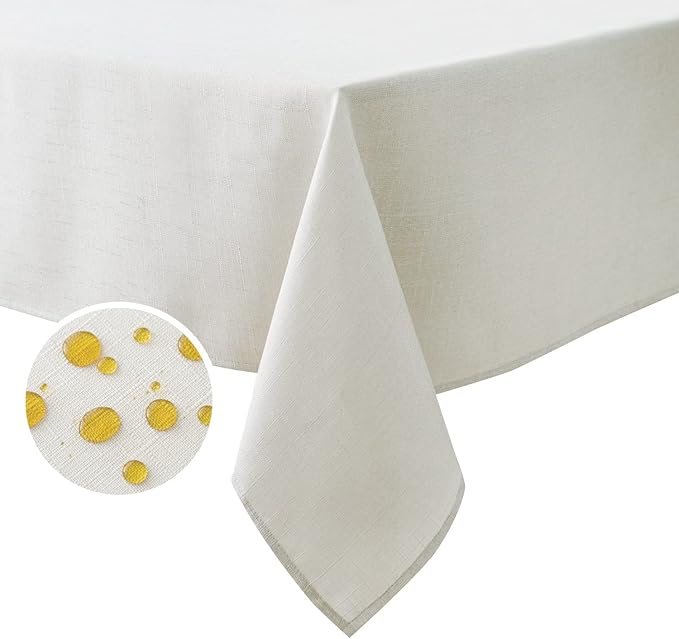 NLMUVW Square White Tablecloth 54 X 54 Inch - Linen Table Cloth Rustic Water Resistant Farmhouse Textured Table Cover for Cafe Dining Kitchen
