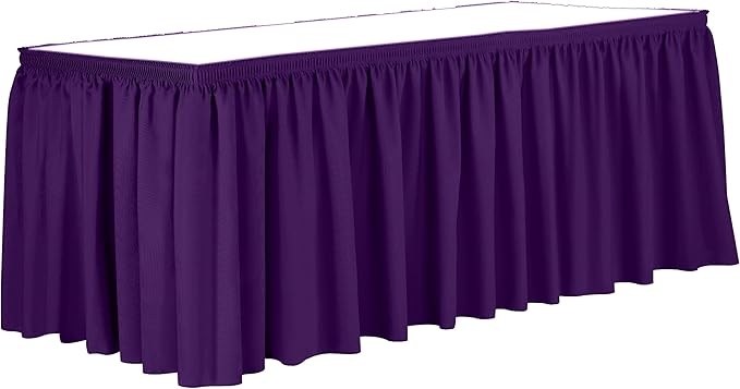 Ultimate Textile Pleat Polyester Fabric Table Skirt - Machine Washable Flame Resistant with Clips for Events, Weddings & Trade Shows, Cut & Sewn in Paterson, NJ - Plum, 14' Shirred Pleat