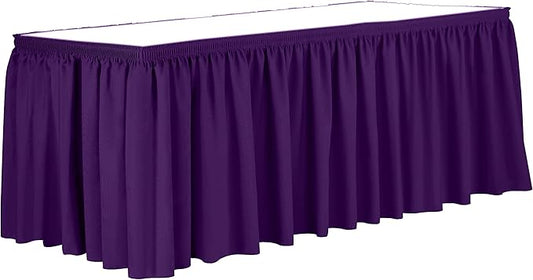 Ultimate Textile Pleat Polyester Fabric Table Skirt - Machine Washable Flame Resistant with Clips for Events, Weddings & Trade Shows, Cut & Sewn in Paterson, NJ - Plum, 17' Shirred Pleat