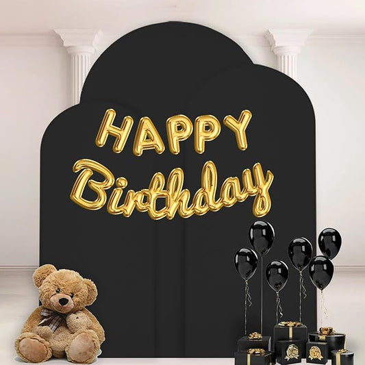WEERRW Wedding Arch Cover Black Spandex Fitted Set of 3 Balloon Arch Stand Covers Round Top Chiara Stretchy Backdrop for Birthday Party Baby Shower Banquet Decoration (6FT, 6.6FT, 7.2FT)