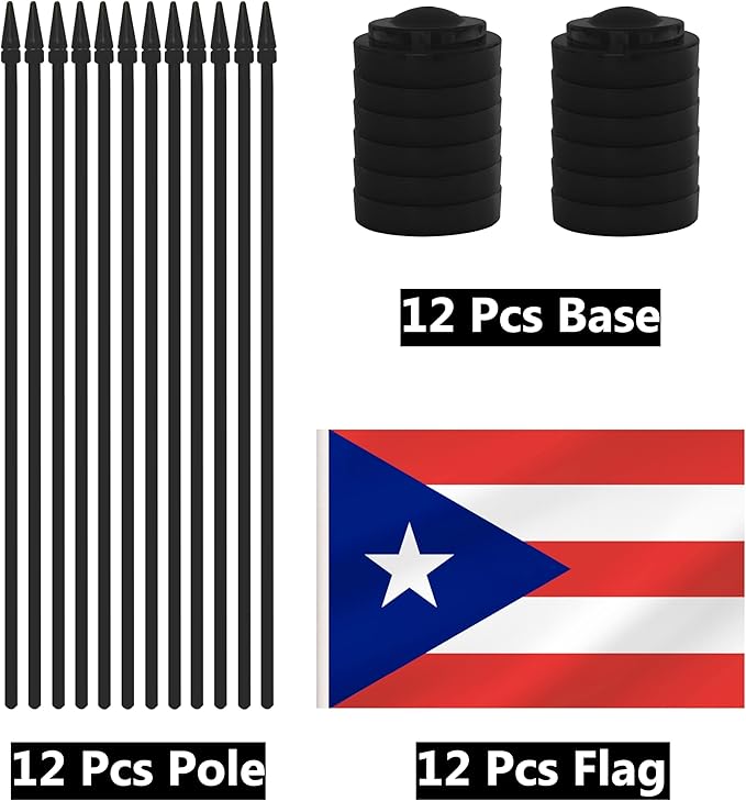 12 Pack Puerto Rico Desk Flags, Puerto Rican Desktop Flag, Small Miniature Office Flags with 12" Black Pole and Black Base, Offices, Classroom, Home, Festival Decoration (Puerto Rico)