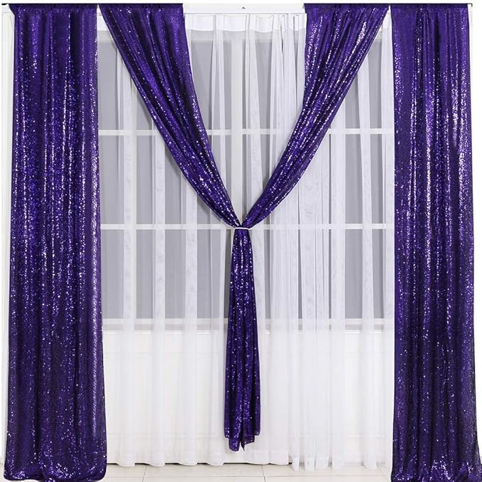 Eternal Beauty Purple Sequin Backdrop Curtains, Halloween Shimmer Back Drop 2Panels-2FTx8FT for Christmas, Party, Birthday, Photography, Wedding, Baby Shower Event Decoration