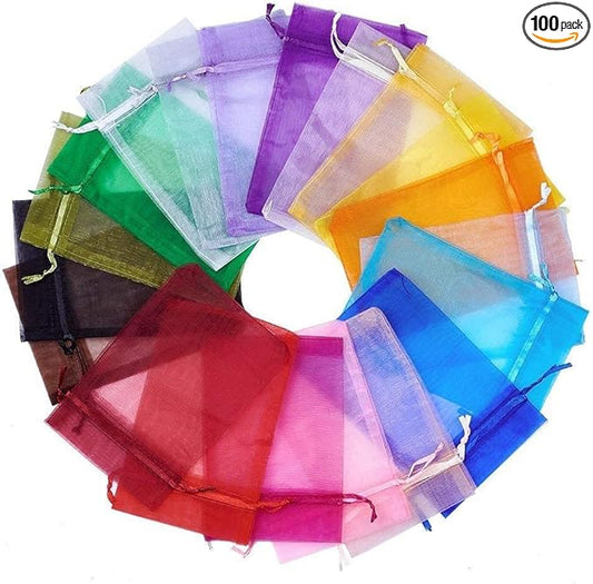 Wudygirl 100 PCS Drawstring Organza Bags 5X7 inches Jewelry Pouches Wedding Baby Shower Party Candy Favor Bags (100 pcs Mix, 5X7)