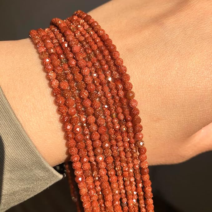 Song Xi 120pcs 3mm Natural Golden Sandstone Gemstone Beads Faceted Round Loose Stone Beads for Jewelry Making