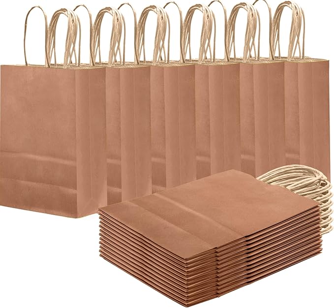 qiqee Apricot Gift Bag with Handles Bulk 24Pcs Paper Bags -8.3"x6"x3. 15" Party Favor Bags - Solid Color