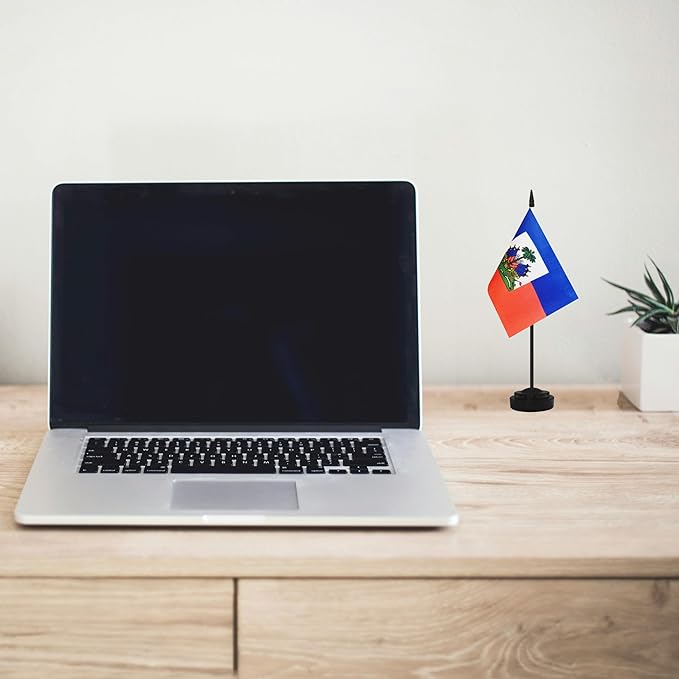 2 Pack Haiti Desk Flag Set, Haitian Desktop Small Miniature Table Office Flag with 12" Black Pole and Black Base, Offices, Classroom, Home, Festival Decoration (Haiti)