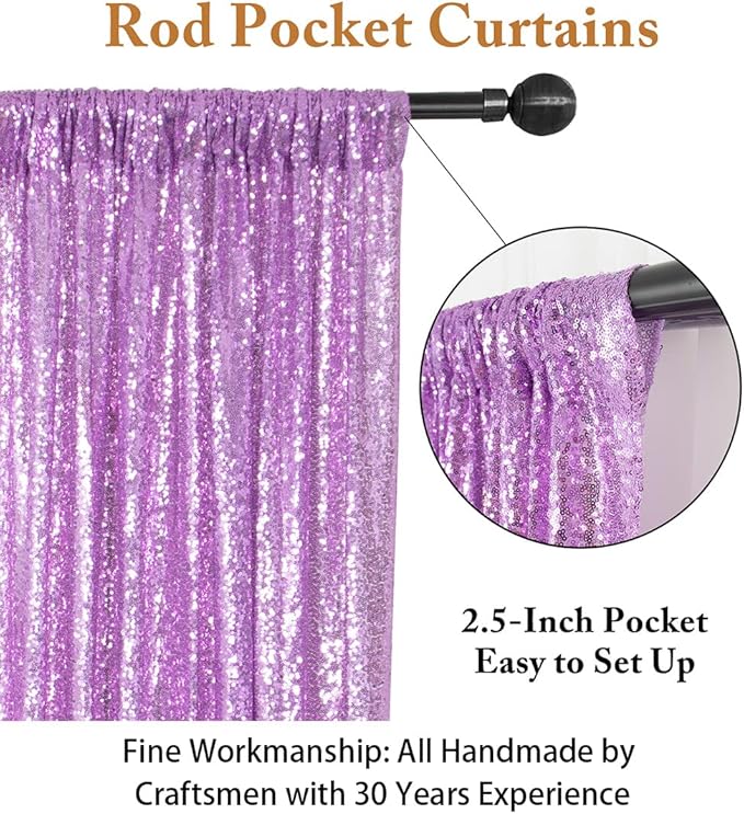 ShinyBeauty Lavender Sequin Backdrop Curtains 2 Panels 4x8FT Shimmer Wedding/Party Photo Backgrounds - Elegant & Sparkly Decor Backdrops