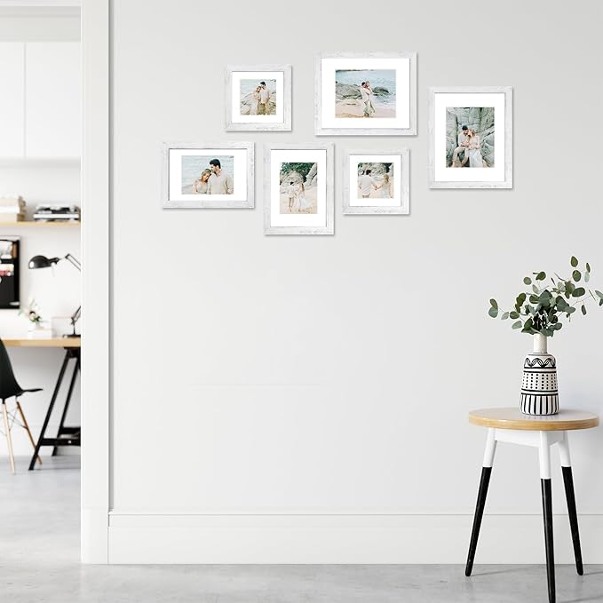 9x12 Picture Frame Set of 4 with Tempered Glass, Distressed White Frame Display 6x8 Picture with Mat or 9 x 12 Without Mat, Wooden Photo Frame for Wall Mount and Tabletop Display