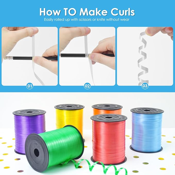 Light Blue Curling Ribbon, 500 Yard, Polyester, Perfect for Gift Wrapping, Balloons, Crafts & Celebrations