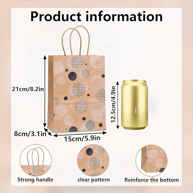 piqiya 24pcs Vintage Polka Dot Gift Bags with Handles,Colorful Dots, Circles, Spots Pattern Kraft Paper Bags for Clown Joker Party,Birthday Gift Wrap,Goody Treat Bags