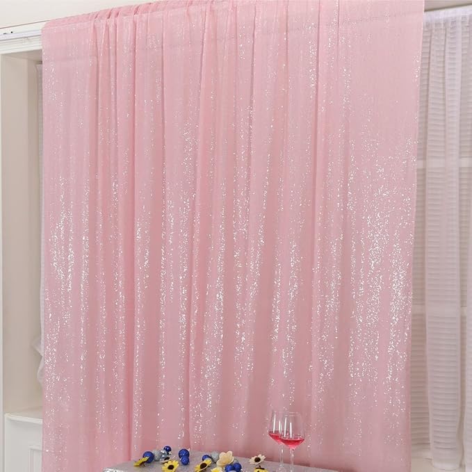 Poise3EHome Pink Sequin Backdrop,8FT x 10FT Sequin Photography Backdrop Curtain for Party Decoration
