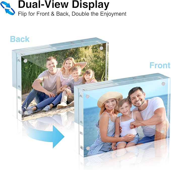 HOUSE DAY Acrylic Picture Frames 5x7, 3 Pack Magnetic 5x7 Picture Frame, Double Sided Clear 5 x 7 Photo Frame with Microfiber Cloth, Frameless FreeStanding 5x7 Frame Gift for Desktop Display