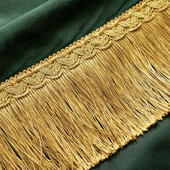 F-CHU Luxury Green Tablecloth Thickset Velvet Tablecloth with Beautiful Gold Tassels Vintage Table Cloth for Home Decor Wedding, Party, Banquet and Events 60" Round