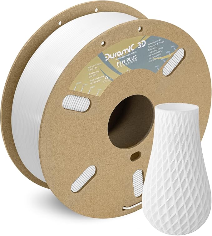 DURAMIC 3D PLA+ Filament 1.75mm 1Kg White, PLA Plus Filament 1Kg Spool(2.2lbs) Tougher and Stronger, Dimensional Accuracy Probability +/- 0.02mm