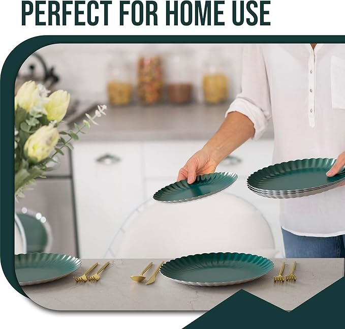 Trendables Scalloped Paper Plates 8.5 Inch & 10.5 Inch 80 Pcs Dinner Plate Set Fancy Disposable Plates for Party for 40 Guests 40 X 8 & 40 X 10 Large & Small Paper Plate Set for Parties Black Aqua