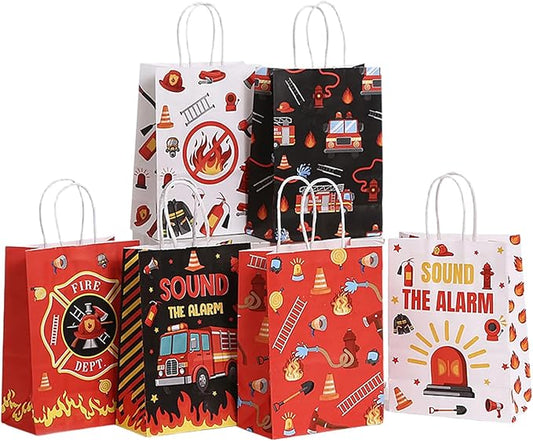piqiya Fire Truck Party Favor Bags,24pcs Firetruck Gift Treat Goodie Bag for Fire Safety Awareness Events,Firefighter Candy Treat Paper Bag, Gift Bags for Fireman Birthday Party Rescue