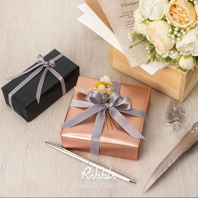Ribbli Silver Satin Ribbon Double Faced Satin 1/4 Inch x Continuous 100 Yards-Silver Ribbon for Gift Wrapping Crafts Wedding Decoration Bows Bouquet Floral Arrangement