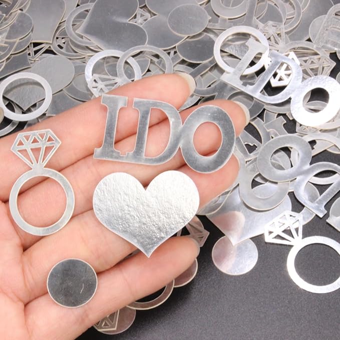 Wedding Confetti, Engagement Confetti for Wedding Shower Decorations, Bridal Shower Confetti for Bridal Shower Decorations, 160 PCS Glitter Silver I DO Confetti for Engagement Table Decorations
