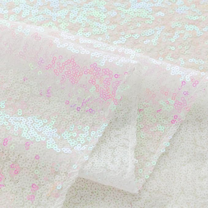 Sugargirl White Iridescent Sequin Backdrop Curtain 4 Panels 2FTx8FT Glitter White Iridescent Background Drapes Sparkle Photography Backdrop for Party Wedding Birthday Wall Decoration