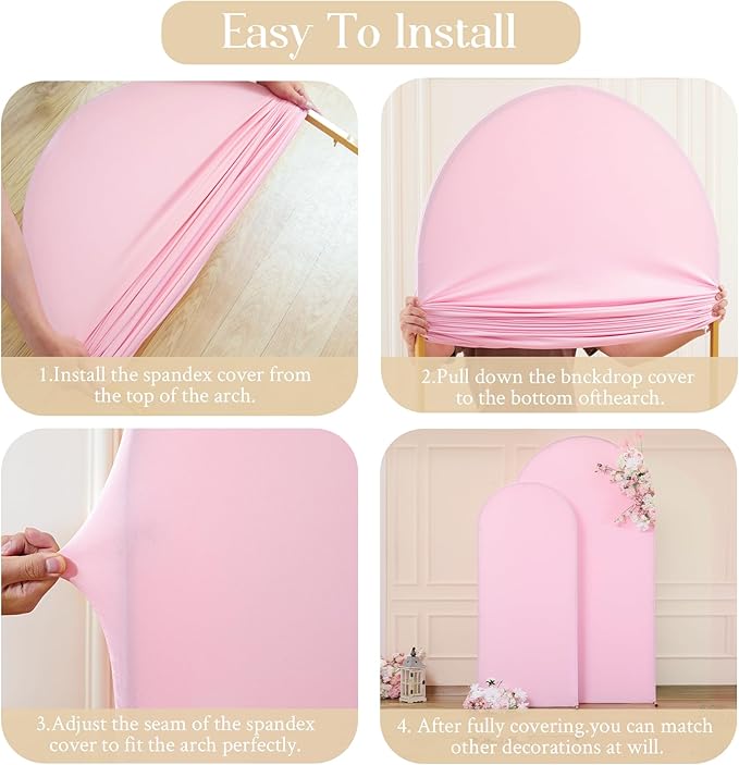 7.2FT 6FT Arch Backdrop Cover for Wedding, Set of 2 Stretchy Spandex Fitted Arch Stand Cover for Baby Shower, Birthday Party Decor, Chiara Backdrop Cover with Double-Sided Design(White, Pink)