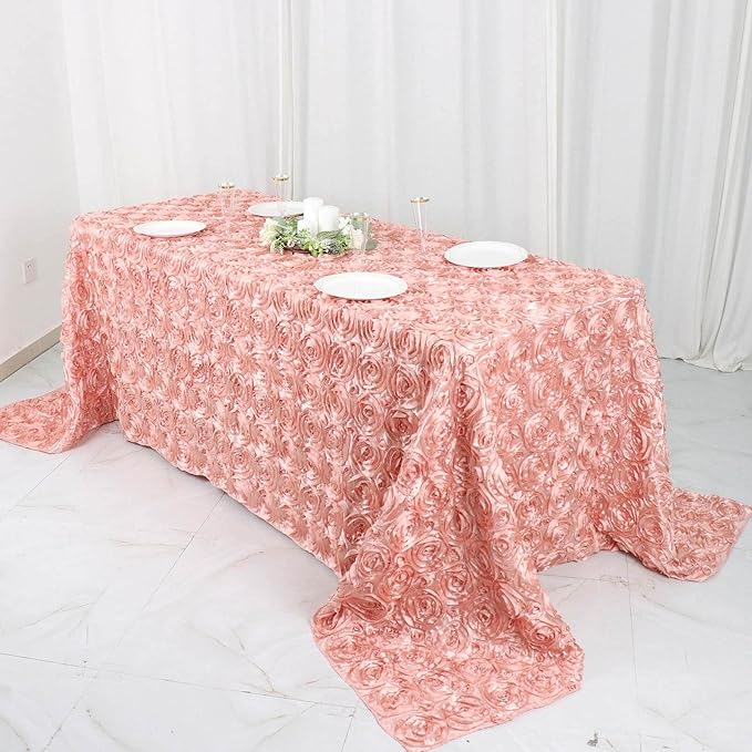 Efavormart 90"X132" Dusty Rose Grandiose 3D Rosette Satin Rectangle Tablecloth for Wedding Party Event