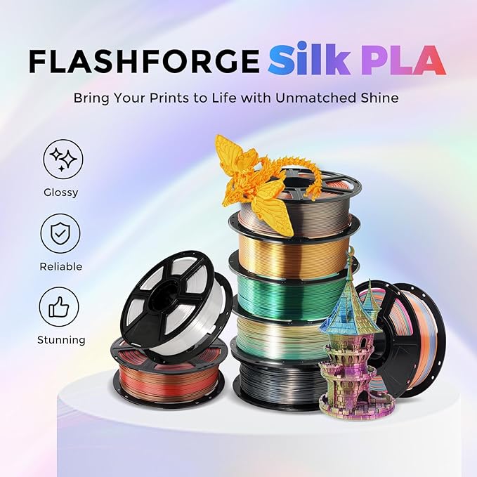 FLASHFORGE Silk PLA Filament 1.75mm Gold to Red Gradient, 3D Printer Filament 1kg (2.2lbs) Spool, Smooth and Silky Texture 3D Printing Filament, Dimensional Accuracy +/- 0.02mm
