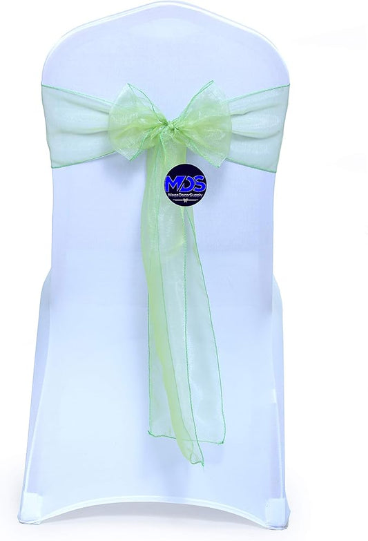MDS Pack of 10 PCS Organza Chair Sashes Wider Dining Chair Bows Ribbon Tie Back for Wedding Party Birthday Bridal Shower Reception Event Banquet Home Chair Cover Decoration - Apple Green