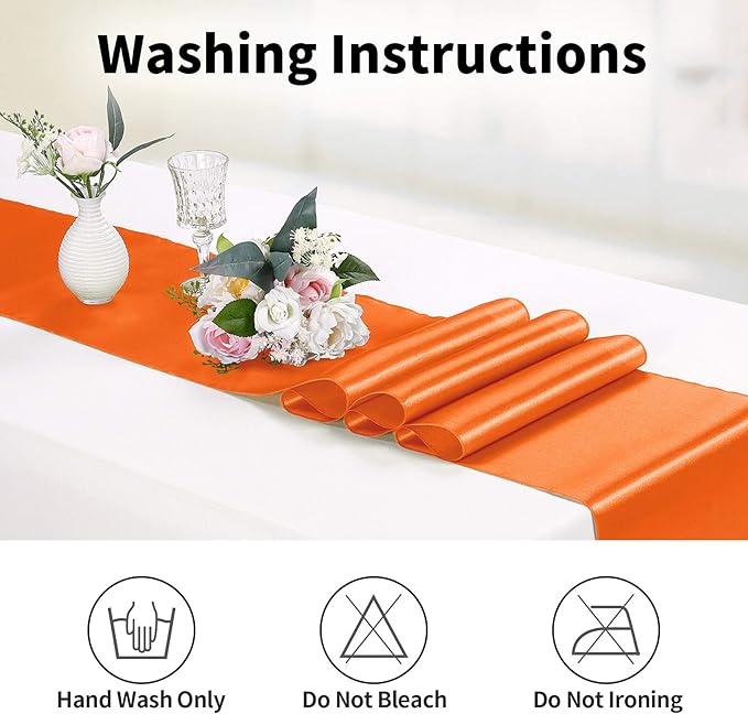 5-Pack Satin Table Runner Orange 12 x 108 inches Long, Table Runners for Wedding, Birthday Parties, Banquets Decorations（5 Pack, 12x108 Inch, Orange）