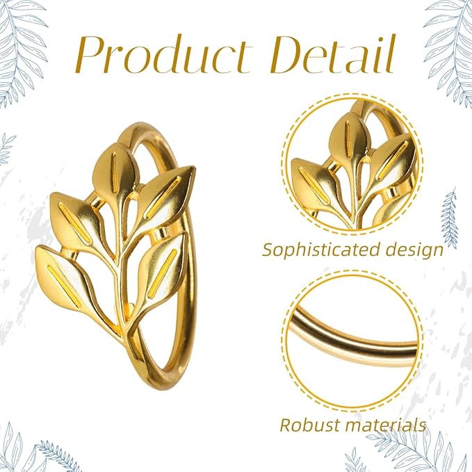 40 Pcs Leaf Napkin Rings Set, Gold Metal Napkins Rings Holders Bulk for Cloth Napkins Table Adornment for Wedding, Birthday, Thanksgiving, Christmas, Banquet, Dinning Table Decorations