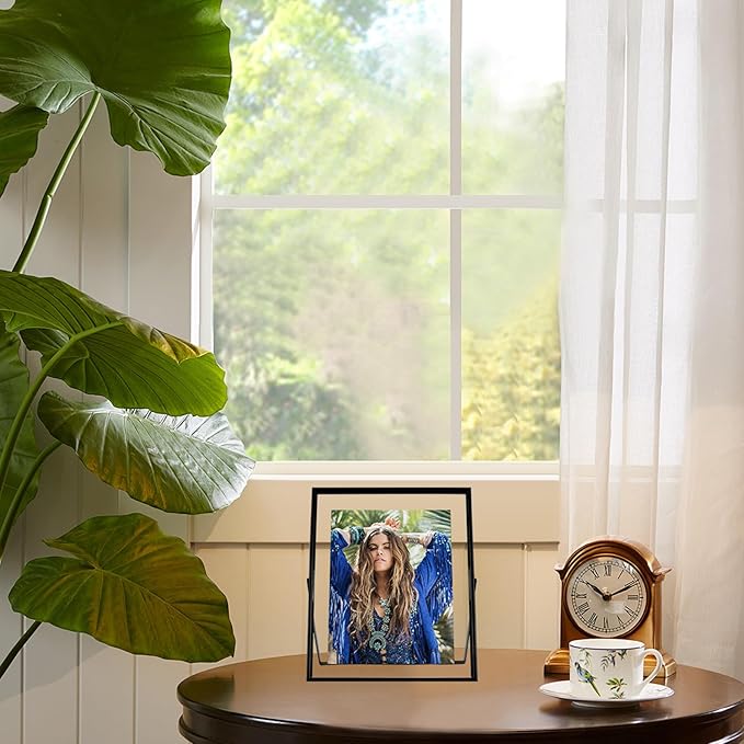 Black Floating Frame, 8"x10", Vertical, For Picture 7x9, 6x8, 5x7, Tabletop Shelf Photo Frame, For Father or Mother, Classy For Birthday or Wedding, Home or Office Décor