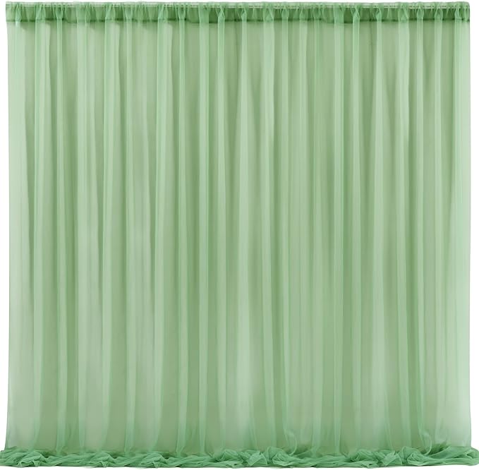 10x10 Green Tulle Backdrop Curtains for Parties, Sheer Backdrop Curtain Wedding Photo Background Drapes for Baby Shower Photography Birthday Party
