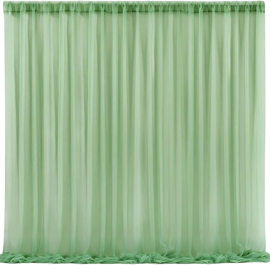 10x10 Green Tulle Backdrop Curtains for Parties, Sheer Backdrop Curtain Wedding Photo Background Drapes for Baby Shower Photography Birthday Party