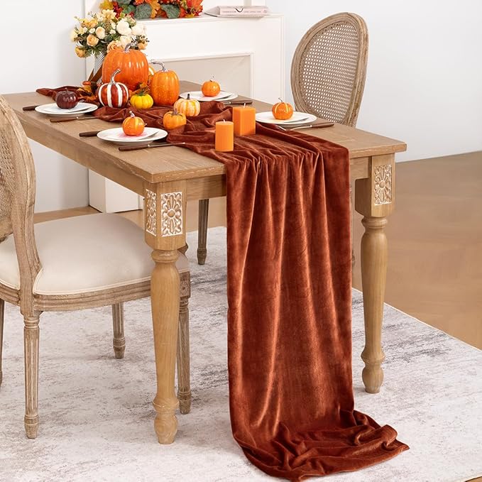 Terracotta Velvet Table Runner 3 Pack Fall Thanksgiving Burnt Orange Table Runners 20 x 120 Inch Luxurious Elegant Velvet Fabric Rust Red Decor for Christmas Dinner Wedding Bridal Baby Shower