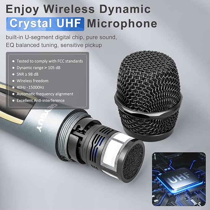 GTSK10-3 3-Way Portable Bluetooth PA Speaker with Wireless Microphones, 10" Subwoofer, Party Speaker with DJ Lights, USB/FM/TWS/Guitar Input, Rechargeable for Outdoor Events