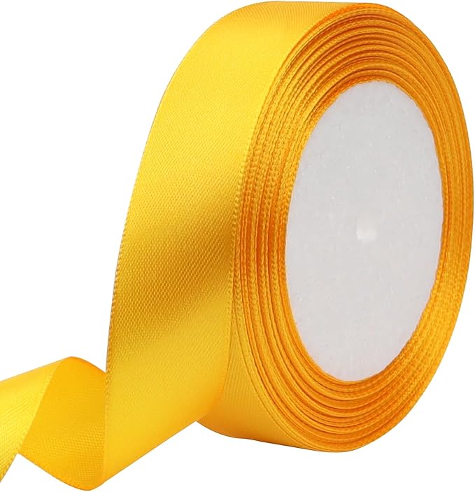 Yellow Solid Satin Ribbon 1 Inch 25 Yards Solid Polyester Fabric Ribbon for Gift Wrapping Wedding Christmas Baby Shower Birthday Party Decoration Handmade Immortal Flower Craft