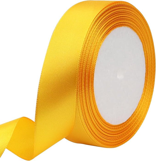 Yellow Solid Satin Ribbon 1 Inch 25 Yards Solid Polyester Fabric Ribbon for Gift Wrapping Wedding Christmas Baby Shower Birthday Party Decoration Handmade Immortal Flower Craft