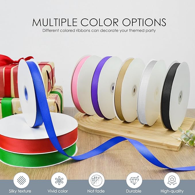 100 Yards 3/8 inch Grosgrain Ribbon, Solid Color Fabric Ribbon Perfect for Gift Wrapping, Wedding, Handmade Bows, Floral Bouquets and Party Decoration(White)