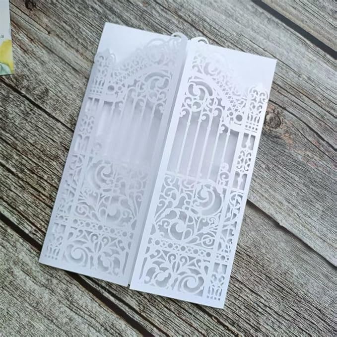 MillaSaw White Gate Invitation Card For Wedding Bridal Shower Valentine Birthday Party 25 Sets (white, 4.9"x7.1")