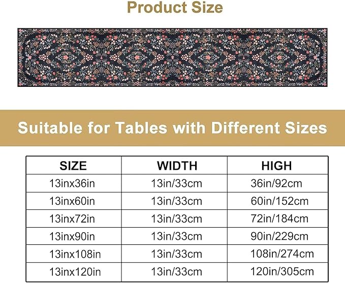 Morris Flower Table Runner, Vintage Blue Floral Rustic Country Style Floral Print Pattern for Home Kitchen Table Decor Dining Coffee Room Garden Party Decor 13x36in