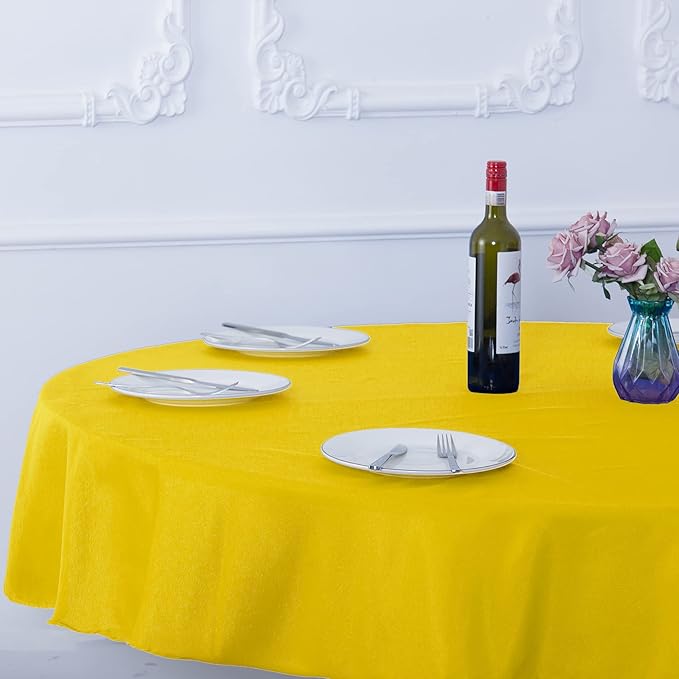 Ascoza 2pack 90 Inch Yellow Round Tablecloth in Washable Polyester Fabric for Wedding/Banquet/Restaurant/Parties
