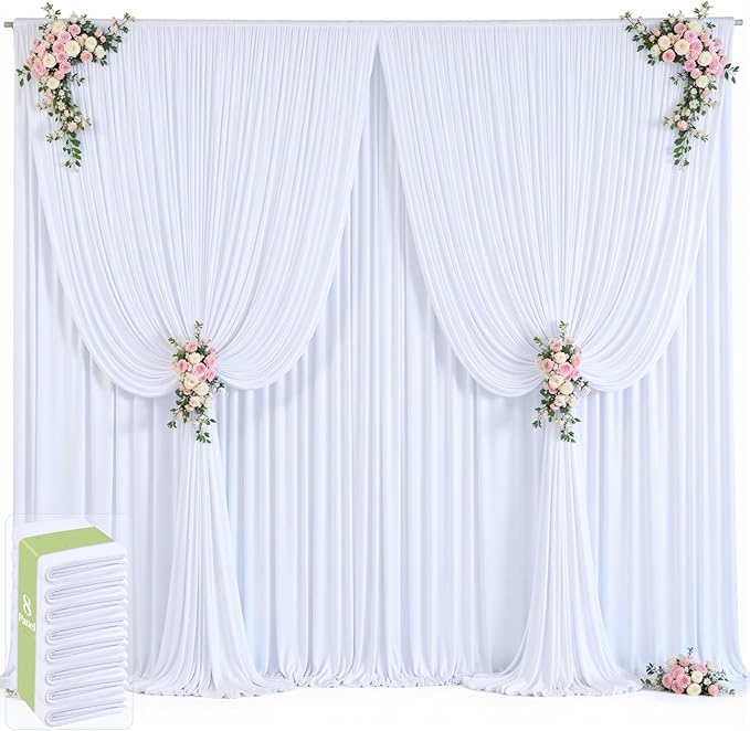 40ft x 12ft White Backdrop Curtains Wrinkle Free Backdrop Curtain for Wedding Parties White Fabric Backdrops Drapes Back Drop Cloth Bridal Shower Stage Curtains Wedding Decorations for Reception