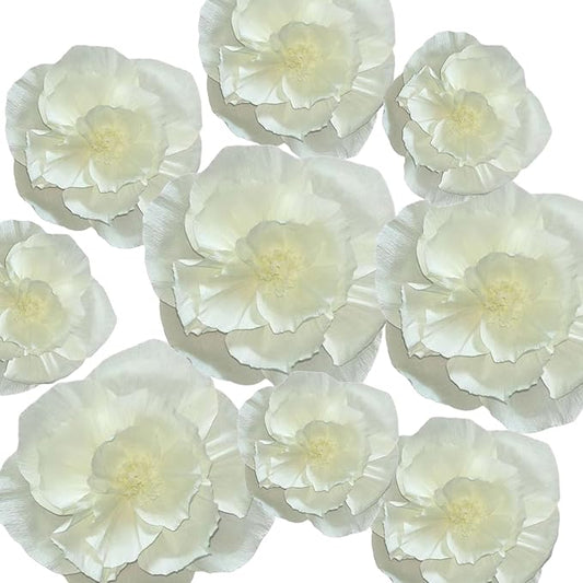 BRT Bearingshui Crepe Paper Flowers Decoration for Wall Total 9 Pcs, Artificial Flowers for Wedding Decor,Flower Backdrop Decor, Baby Bridal Shower Birthday Party, Beige 3D Wall Flowers Decor