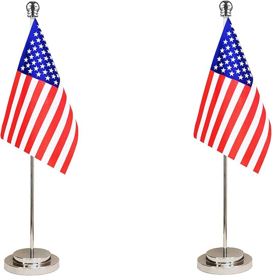 US America USA American Deluxe Desk Flag Set Small Mini Miniature US America USA American Table Desktop Flags,Festival Events Celebration,Office Decoration-2 Pack